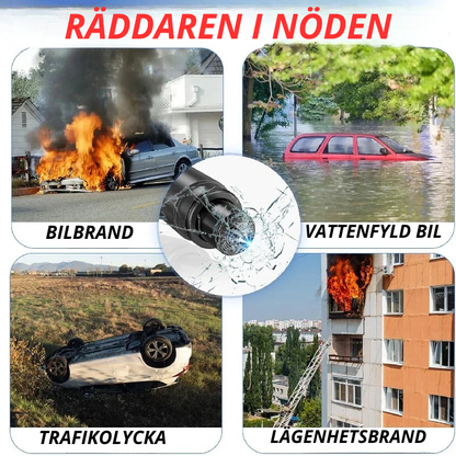 Bilnödhammare med glasbrytare och bälteskärare