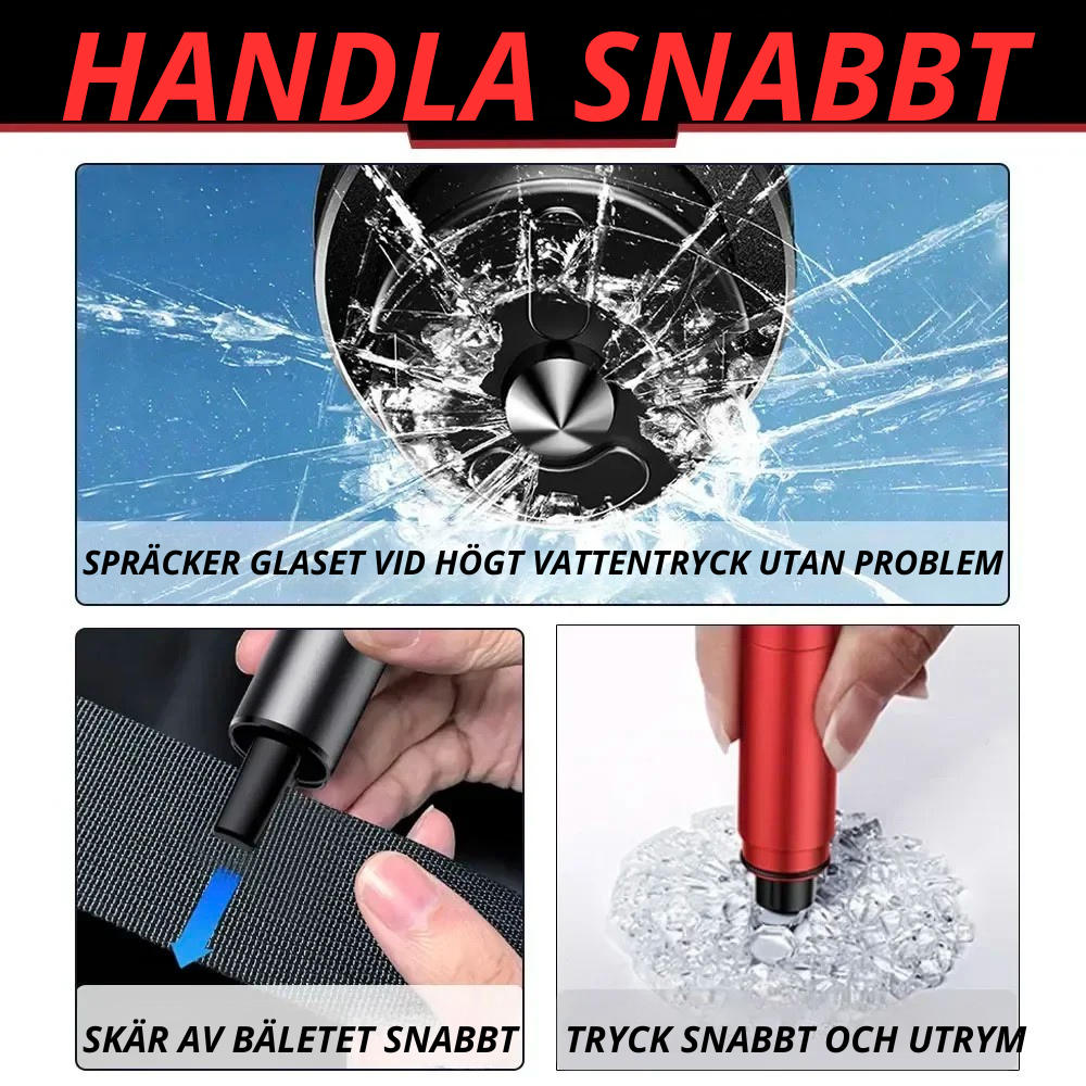 Bilnödhammare med glasbrytare och bälteskärare
