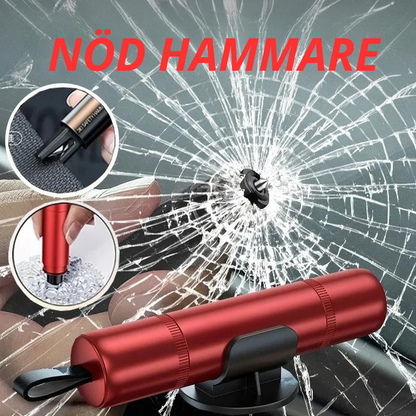 Bilnödhammare med glasbrytare och bälteskärare